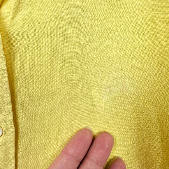 0039 Italy Button Up Shirt XL Yellow Linen Weave Long Sleeve Collared Blouse - Picture 10 of 13